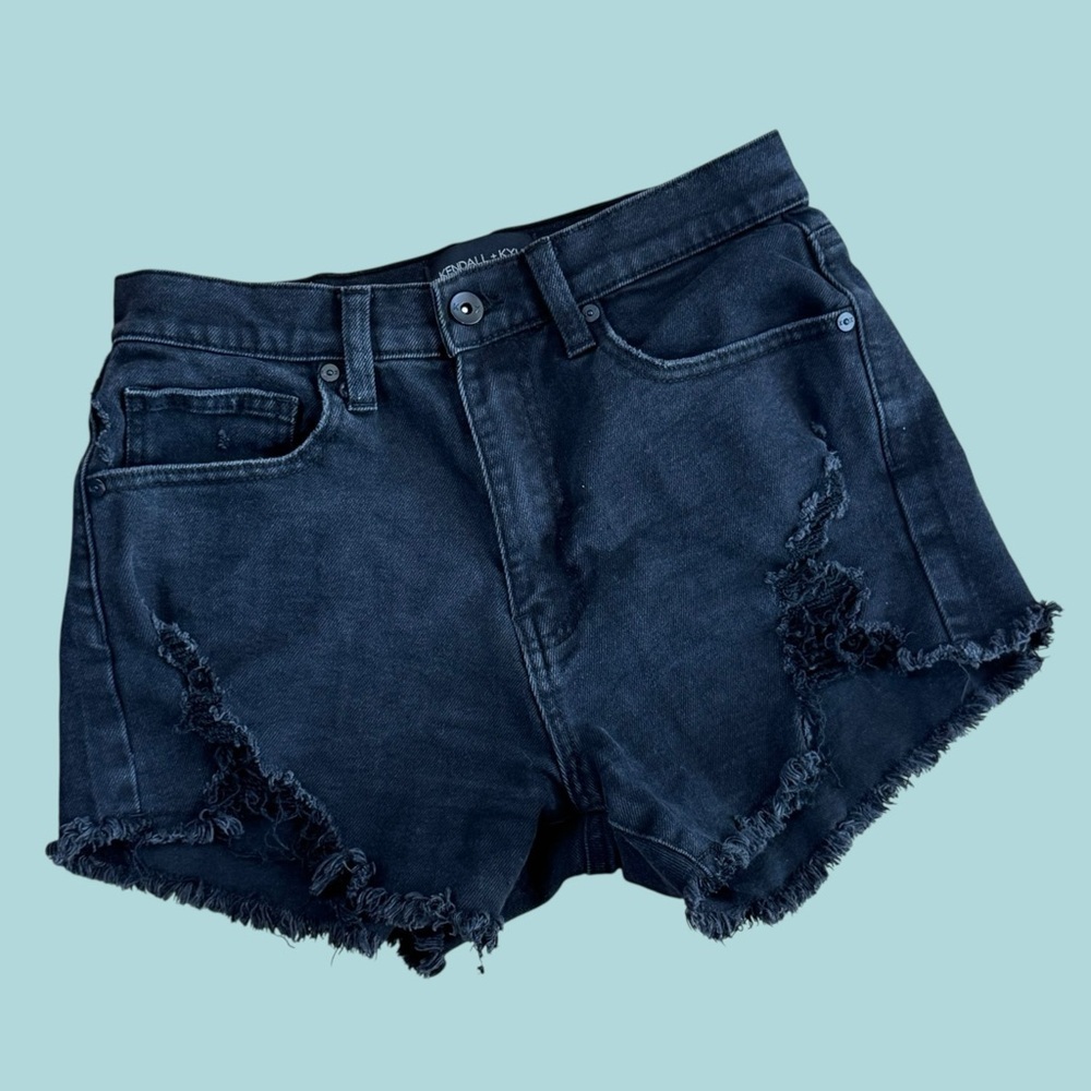 Kendall & Kylie Dark Denim Frayed Shorts